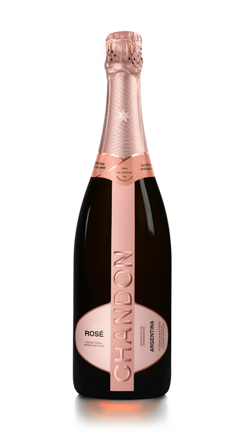 A bottle of CHANDON Rosé from Argentina craft with chardonnay, pinot noir and malbec.